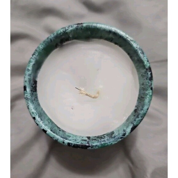 Cute Artistic Decor Candle In Green & Black Wash Clay Pot 3in X 3in - Picture 3 of 6